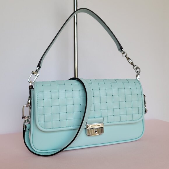 MICHAEL KORS Bradshaw Woven Smooth Leather Convertible Bag- Fair Aqua ⭐ - Picture 3 of 16